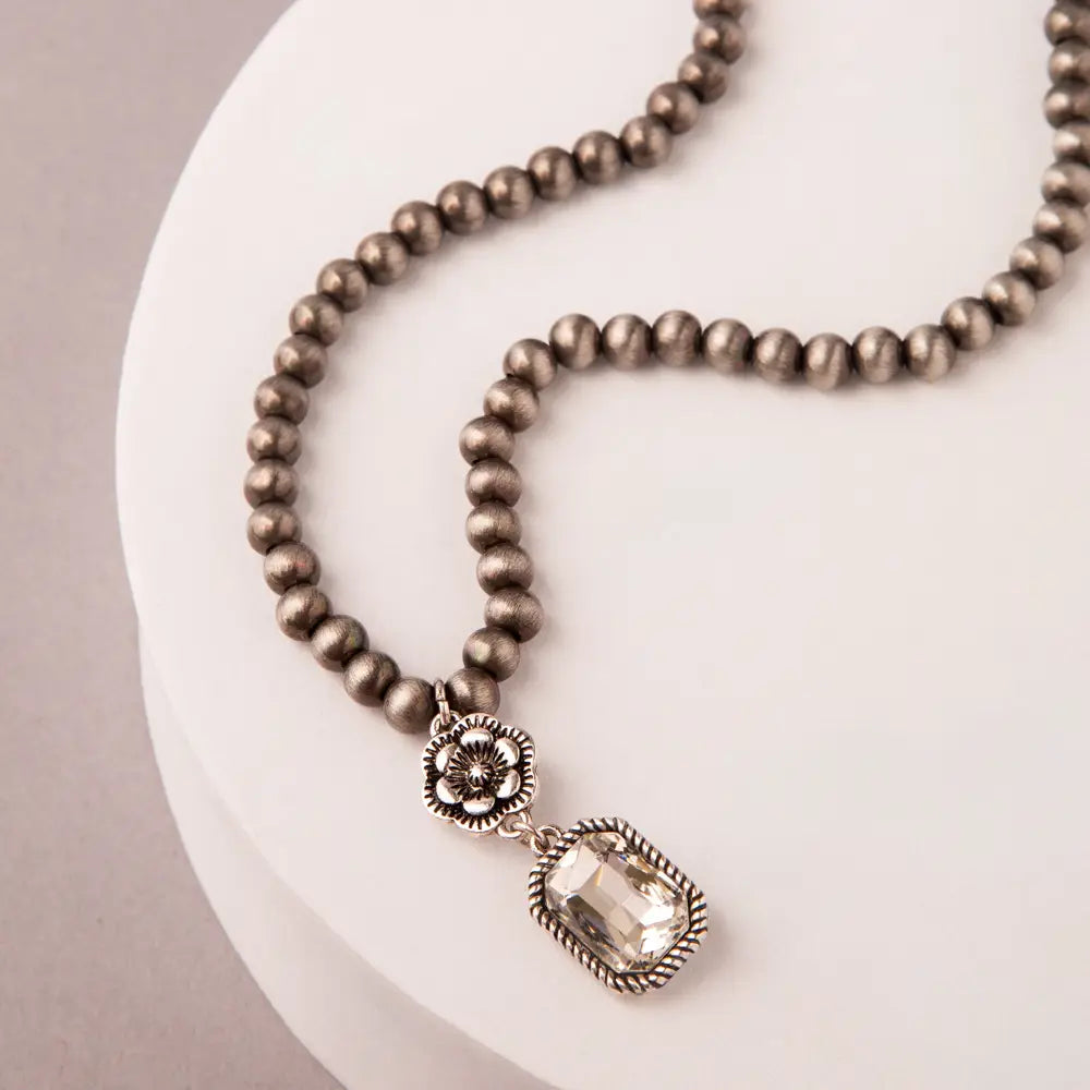 Floral Beaded Gemstone Pendant Necklace