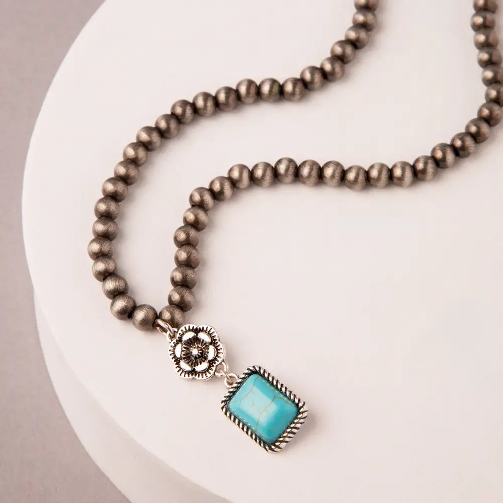 Floral Beaded Gemstone Pendant Necklace