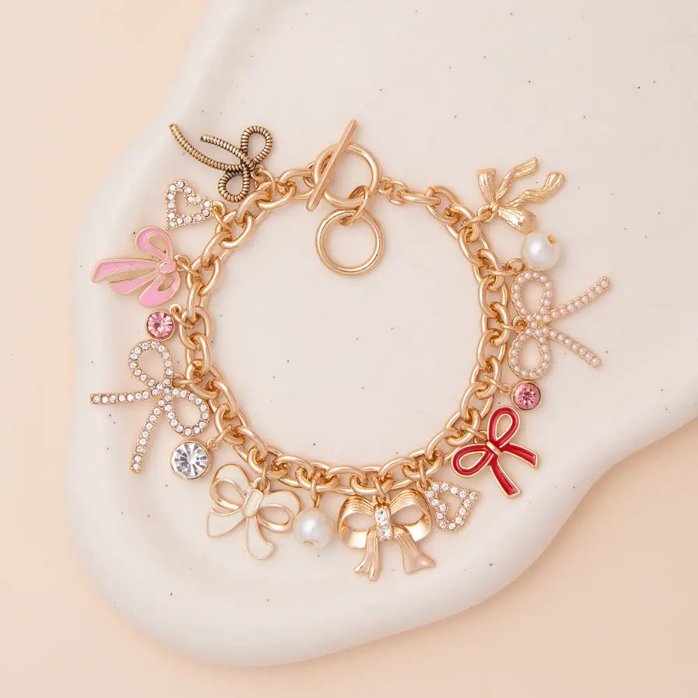 Embellished Bow Charm Bracelet
