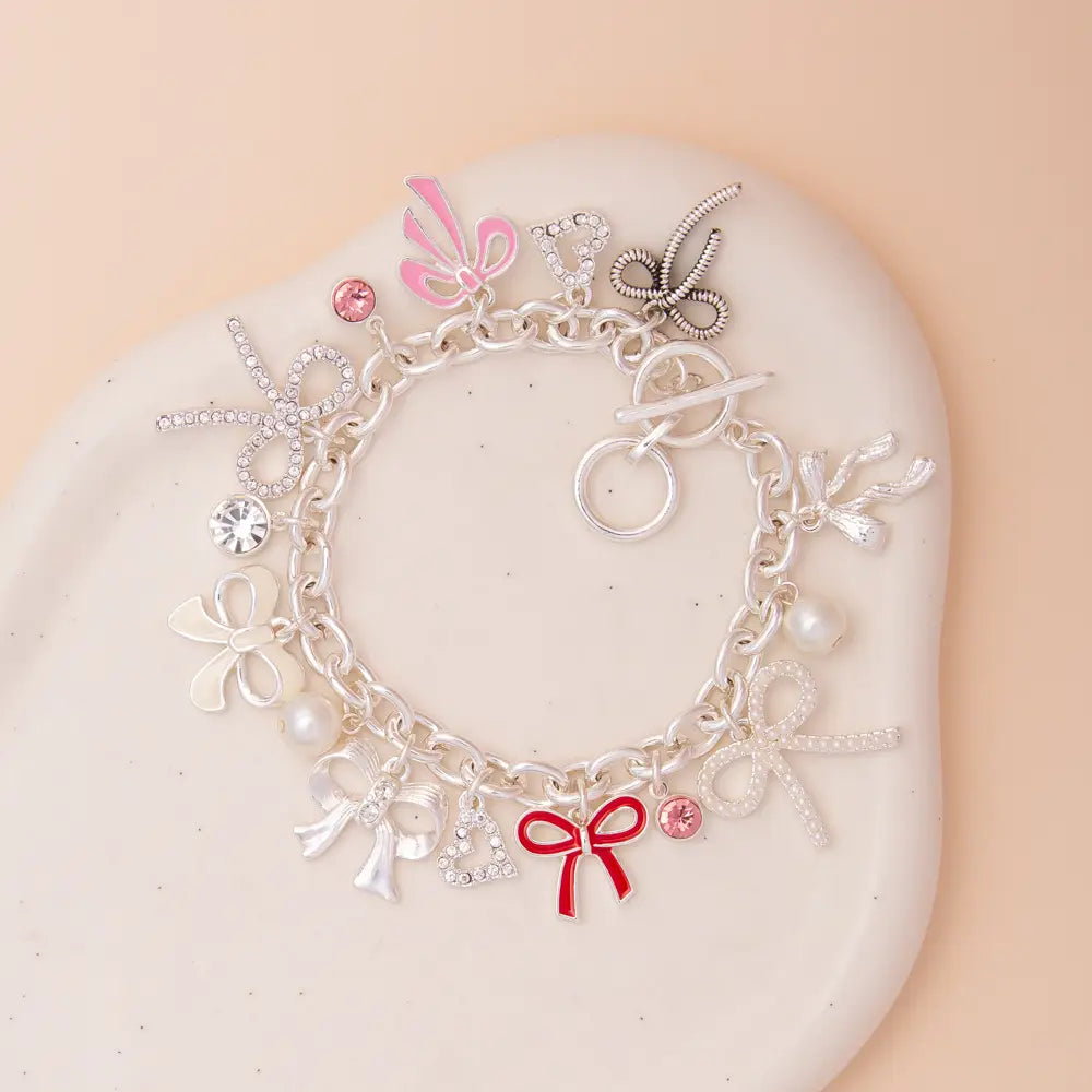 Embellished Bow Charm Bracelet
